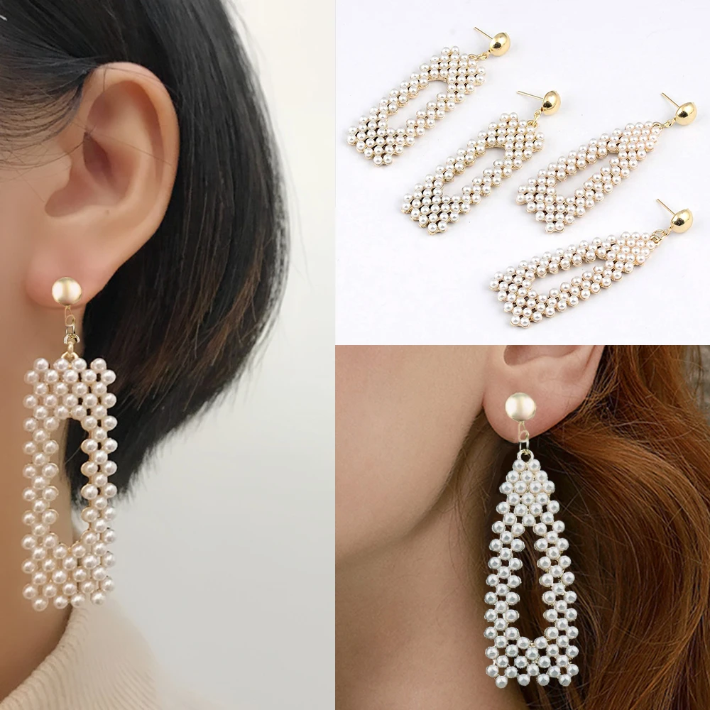 

Gold Color Freshwater Imitation Peals Heart Hoop Earrings Bohemia Hammered 2019 Women's Earrings Statement Geometric Jewelry