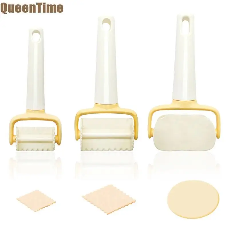 

QueenTime 3Pcs Rolling Cookie Cutters Dough Scraper Set Biscuit Stamp DIY Pastry Baking Tools Plastic Fondant Molds Decorating