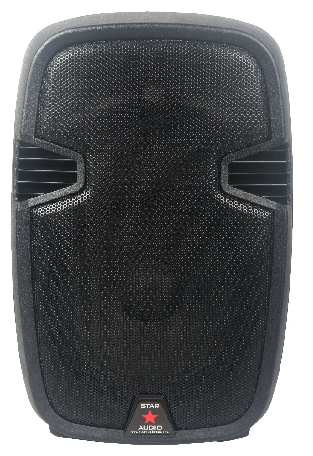 front of dual 12 inch powered pa speaker with bluetooth usb sd card for stage