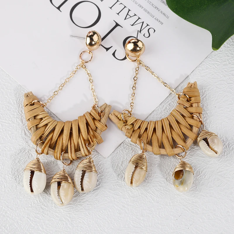 AENSOA Bohemia Handmade Geometric Rattan Straw Weave Knit Vine Drop Earrings For Women Korea Earring Party Jewelry Wholesale AENSOA Bohemia Handmade Geometric Rattan Straw Weave Knit Vine Drop Earrings For Women Korea Earring Party Jewelry Wholesale