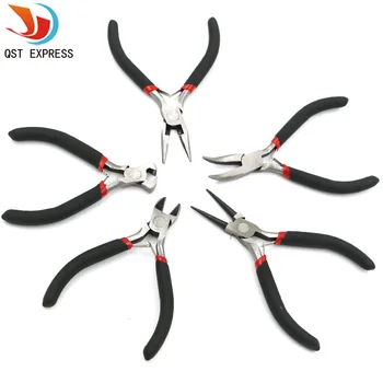 

5pcs Black Handle Mini Jewellery Plier Cutter Chain Round Bent Nose Beading Making Repair Tool Kit