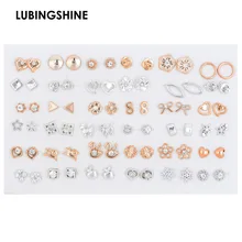 36 пар/уп. набор сережек-гвоздиков в виде цветка золотого и серебряного цветов, серьги в форме сердца с кристаллами для женщин и девушек, модное ювелирное изделие в подарок