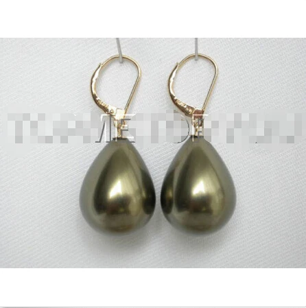 

Free shipping beautiful 20X15mm green shell pearls dangle Earrings E873