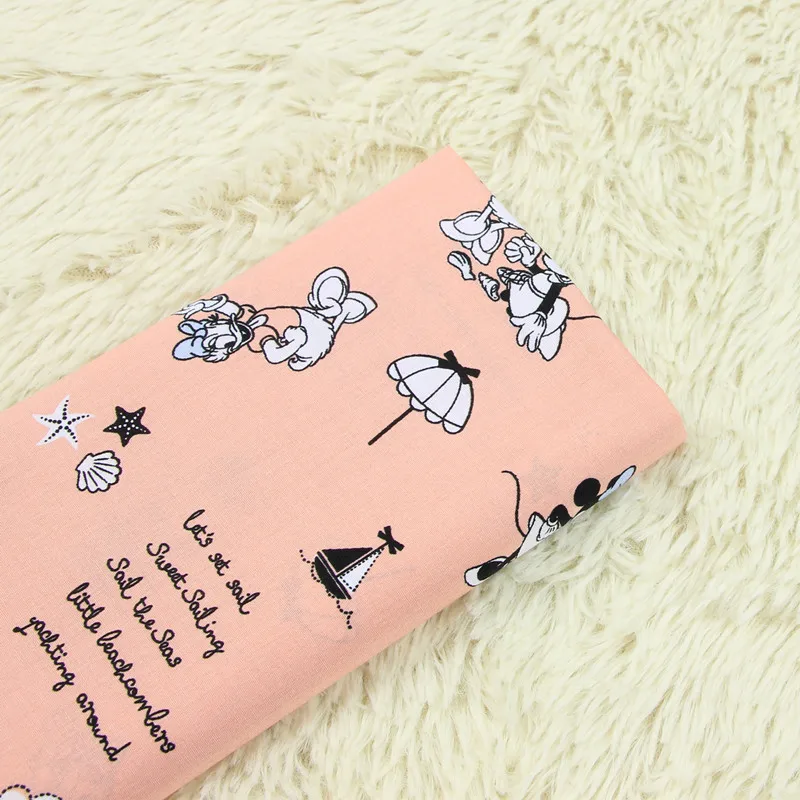 

half meter pink bottom plain cotton poplin minnie print fabric, handmade DIY garment dress baby's clothes sewing tissue B86