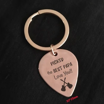 

Guitar Pick Keychain Engraved Picked The Best Papa Love You Stick Figure Guitar For Father's Day Gift Fashion Jewelry Tag