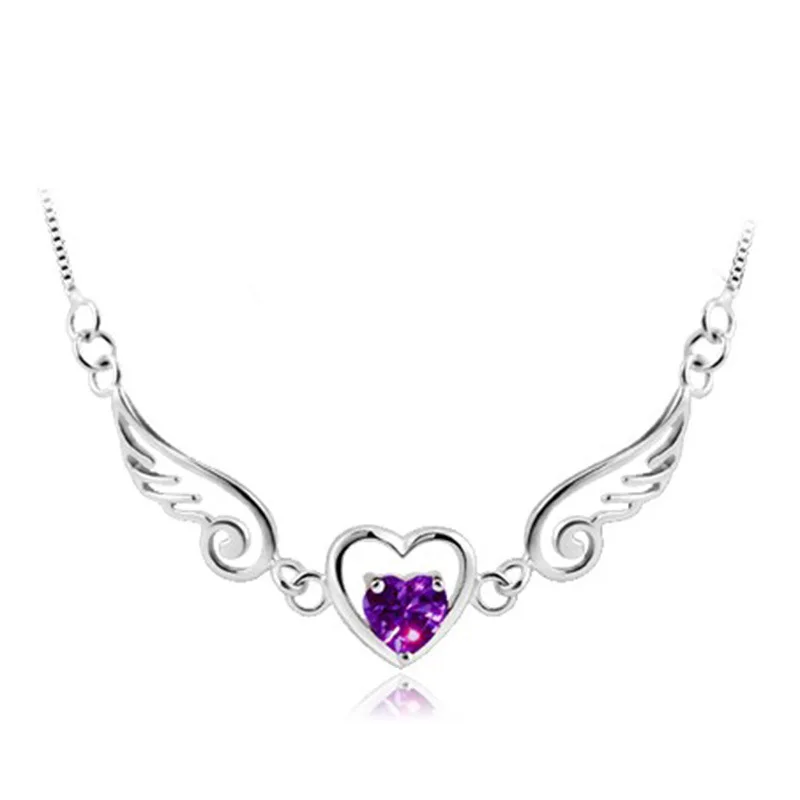 Sweet Wings Heart Necklaces & Pendants Female Jewelry Silver Plated