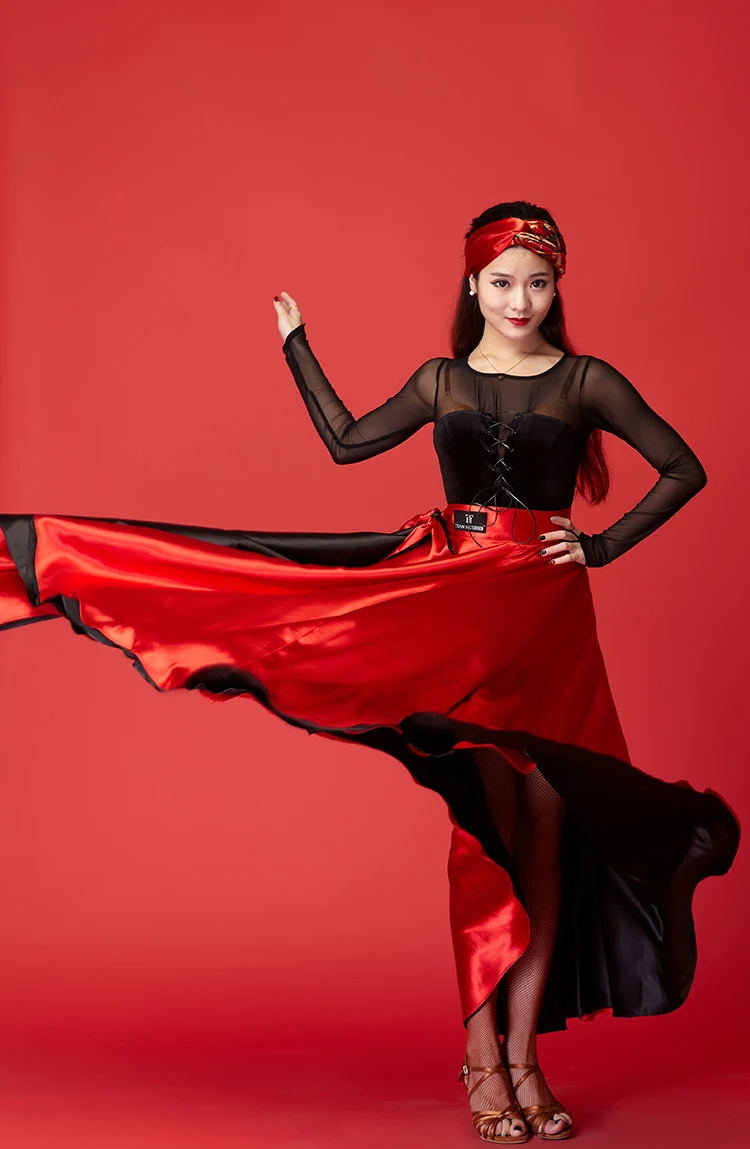 2018 Костюмы для латиноамериканских танцев Костюмы для Фламенко юбка красный женщин Бесплатная доставка горячая распродажа