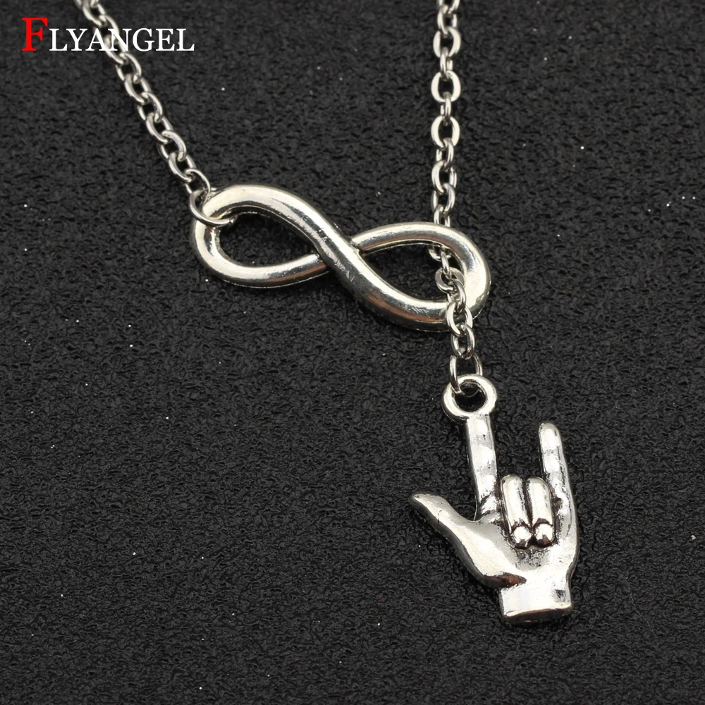 

Fashion Lovers Jewelry Necklace Infinity Love You Gesture Pendant Silver Color For Women Men Couples Boyfriend Girlfriend Gift
