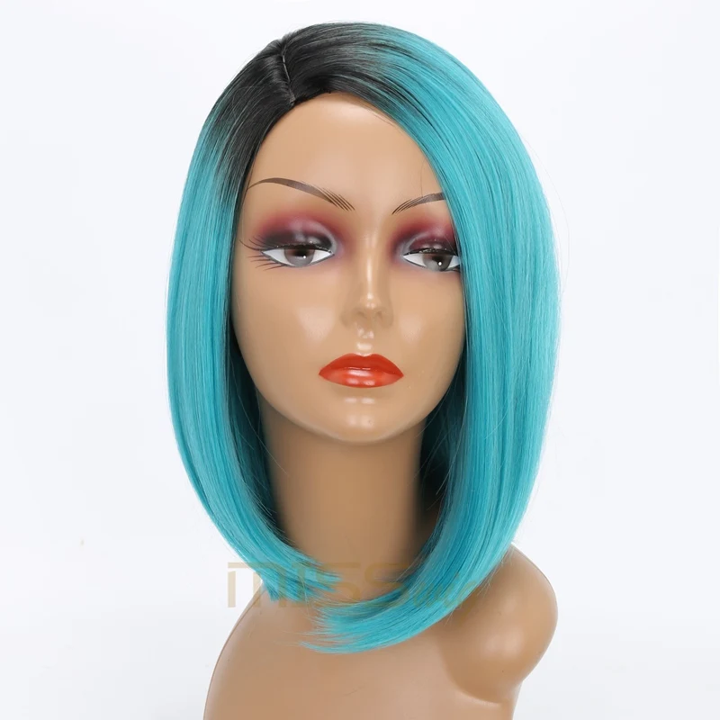 MISS WIG Black Ombre Blue Short Wigs For Black Women Bob Hairstyle