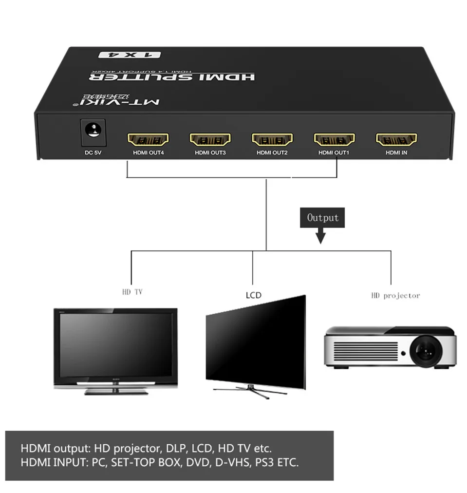 2017 высокое качество оригинальный mt-Lamoda mt-sp104-h 4 Порты и разъёмы HDMI Splitter 4 К * 2 К Бесплатная доставка