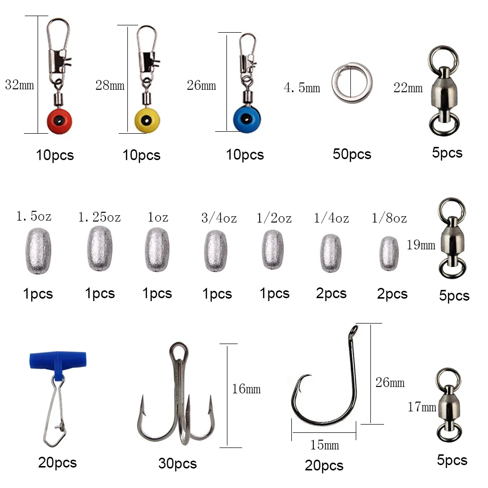 Hyaena 174 шт. рыболовные снасти коробка комплект грузила грузики/кольца/Крючки/Вертлюги терминал снасти