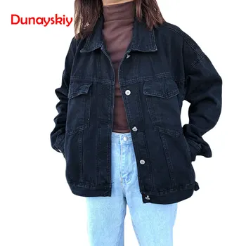 

Casual Black Denim Jacket Women 2020 New Korean Loose Pocket Denim Coat Female Cowboy Winter Jean Coat Outwear Jaquetas