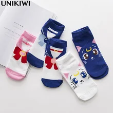 Kawaii/женские носки карамельного цвета с 3D рисунком моряка, носки с изображением Луны, короткие носки-тапочки для девочек с изображением котенка, Милые Носки с рисунком кота, чулочно-носочные изделия