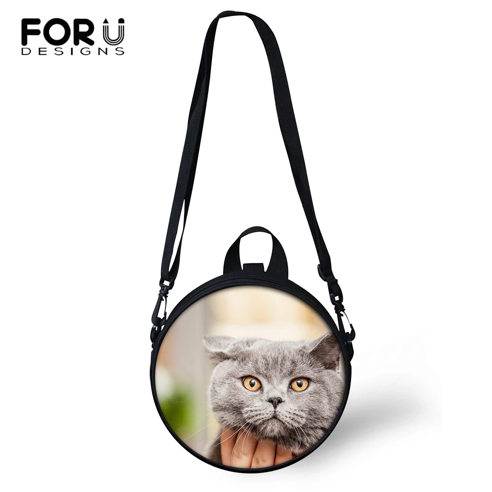 

FORUDESIGNS Women Round Shape Messenger Bags Kawaii Cute Animal Print Pattern Kindergarden Baby Shoulder Bag Girls Circular Bags