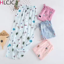 Женские Штаны Для Сна г. Газовые хлопковые с цветочным принтом в полоску разные стили брюки для сна мягкие брюки домашняя одежда