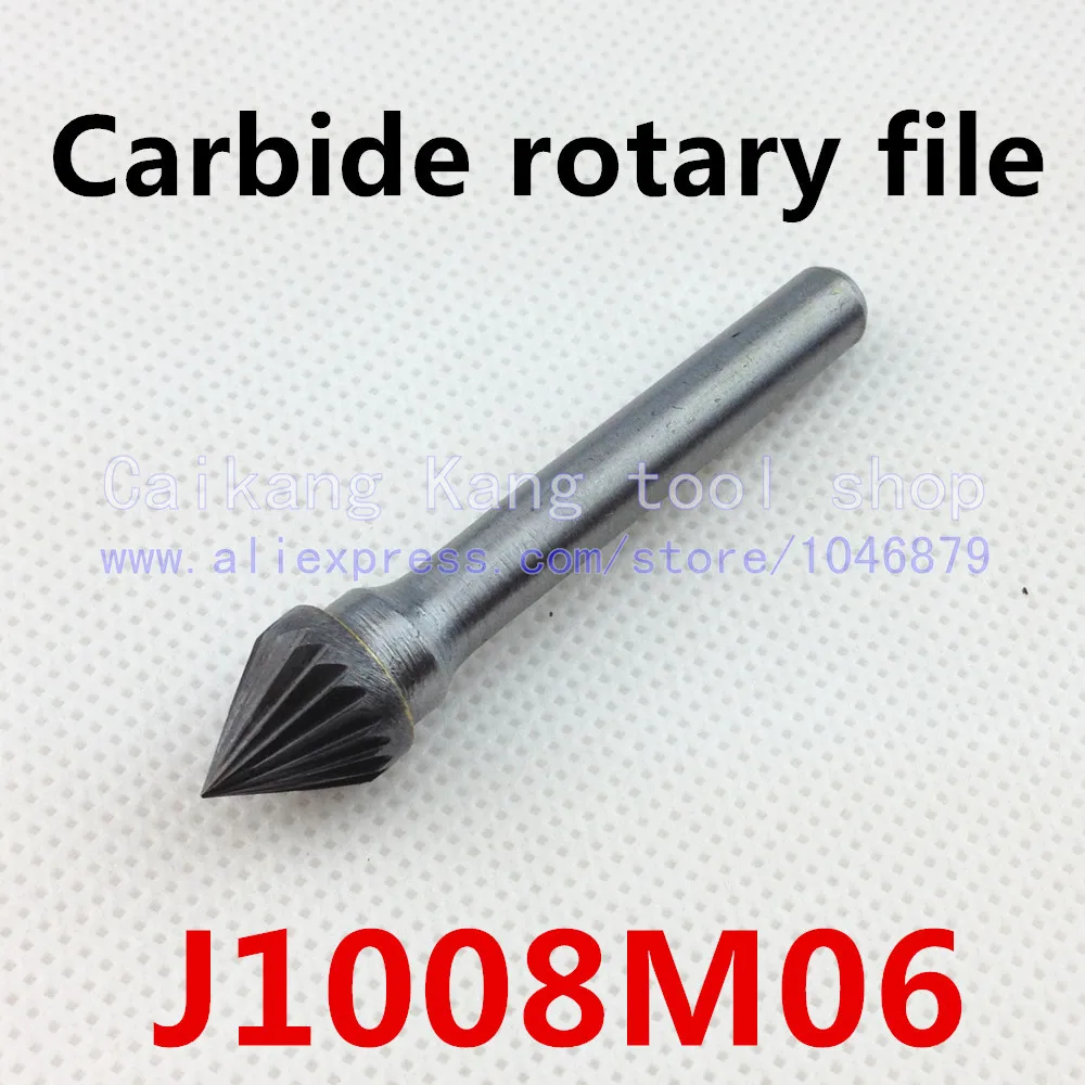 

Head 10mm,60 angle conical,carbide rotary burrs, rotary burrs, deburring with rasp, carbide burrs, carbide grinding. J1008M06