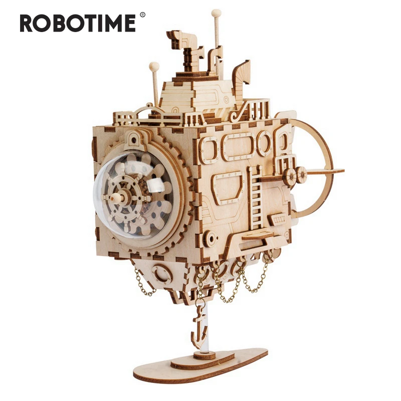 Robotime креативный DIY 3D стимпанк подводная лодка деревянная игра головоломка сборка Музыкальная Коробка игрушка подарок для детей подростков взрослых AM680