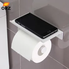 ORZ Toilet Paper Holder Rack With Mobile Phone Storage Shelf Wall Mount Bathroom Tissue Holder Bathroom Storage Organizer Rack 