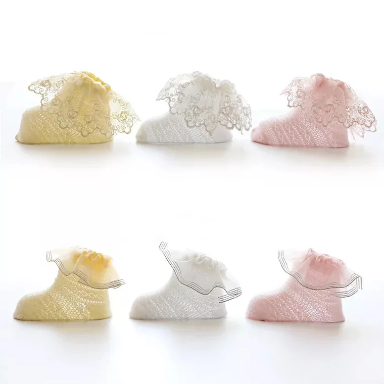 

3Pcs/Set Summer Baby Girl Cotton Mesh Socks Princess Solid Color With Lovely Lace Ruffle Toddler Baby Soft Sock