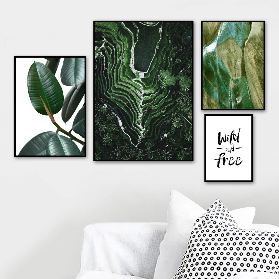 

Rubber Tree Green Leaf Terraced Quotes Wall Art Canvas Painting Nordic Posters And Prints Wall Pictures For Living Room Decor