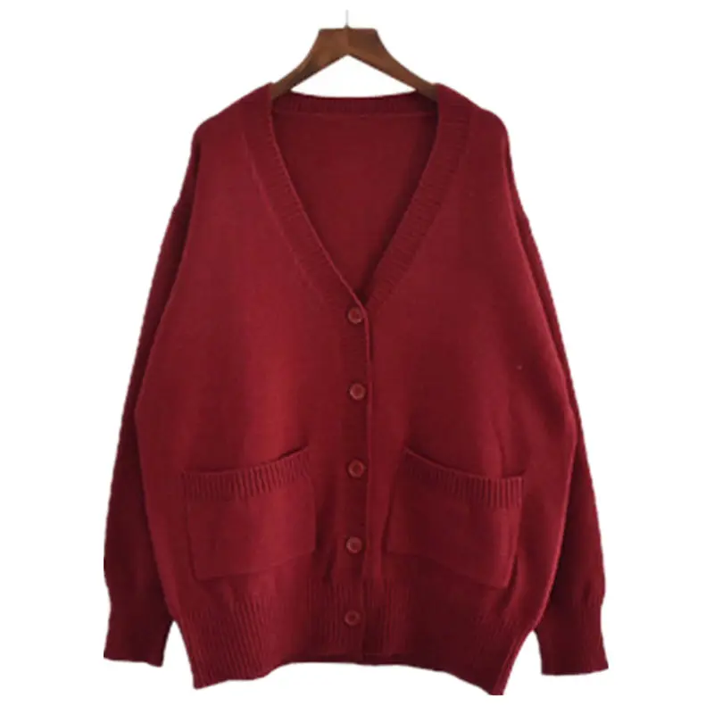 Весенний свитер, пальто с открытым стежком, трикотажная куртка, однотонный кардиган для женщин, Повседневные свитера, топовые куртки, японский кардиган Q532 - Цвет: Wine red