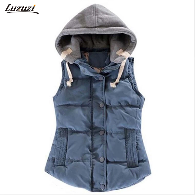 1 шт. жилет с капюшоном женский осенне зимний хлопковой подкладкой Colete Feminino Veste Femme