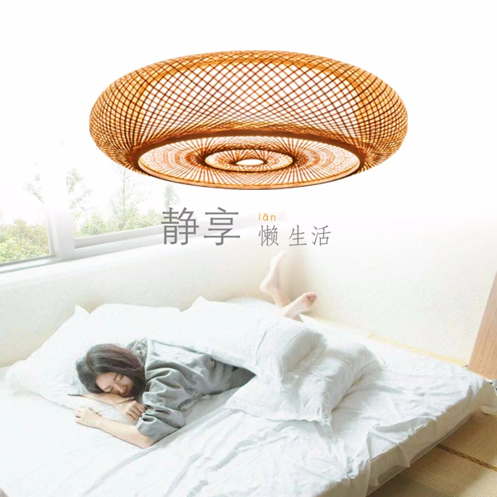  Hand-woven Bamboo Wicker Rattan Round Lantern Shade Ceiling Light Fixture Rustic Asian Japanese Pla - 32884623491