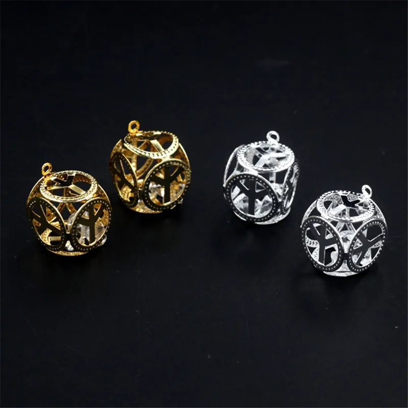 14mm Fashion Metal Gold Silver Hollow Square Crystal Pendant Charm DIY Jewelry Findings cy1354