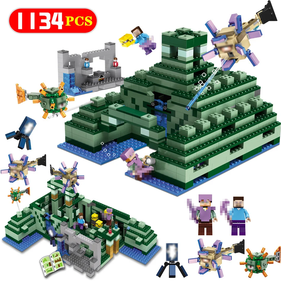 

1134PCS The Ocean Monument Building Blocks Compatible Legoingly Minecraft 21136 Figures Sets Bricks Toy For Kids Christmas Gifts
