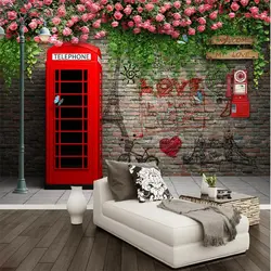 Обои на заказ, 3d Большая фреска, Лондонская телефонная будка, розовая фоновая стена, бумага, домашний декор, papier peint, 3d обои