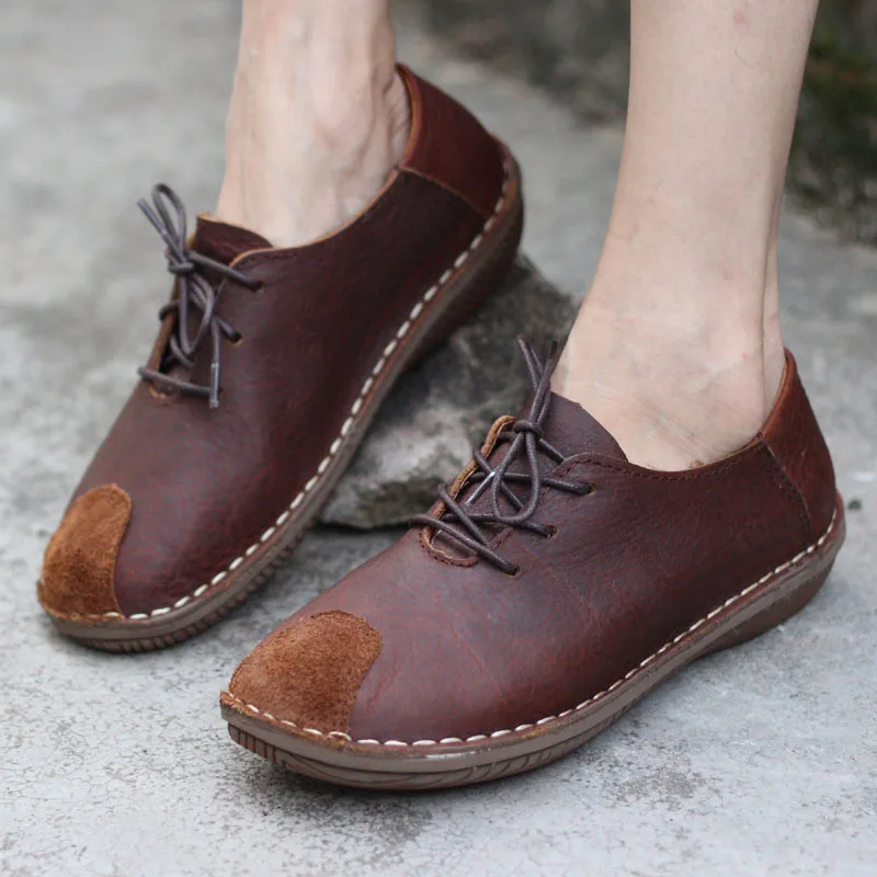 

Women's Shoes Flat Hand-made Authentic Leather Women Oxfords Plain toe Ladies Flat Shoes Female Footwear (p71714)
