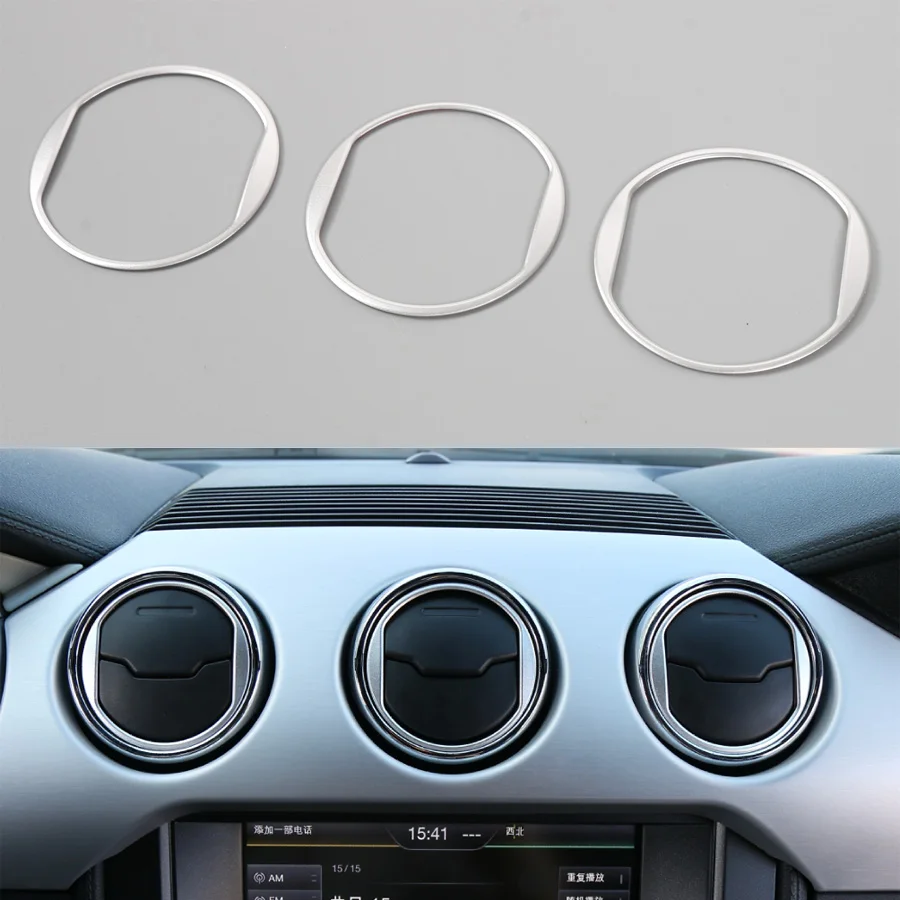 YAQUICKA 3Pcs Car Interior Dashboard Central Air Conditioner Vent Ring Circle Trim Sticker Sequins For Ford Mustang 2015 2016 | Автомобили