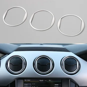 

YAQUICKA 3Pcs Car Interior Dashboard Central Air Conditioner Vent Ring Circle Trim Sticker Sequins For Ford Mustang 2015 2016