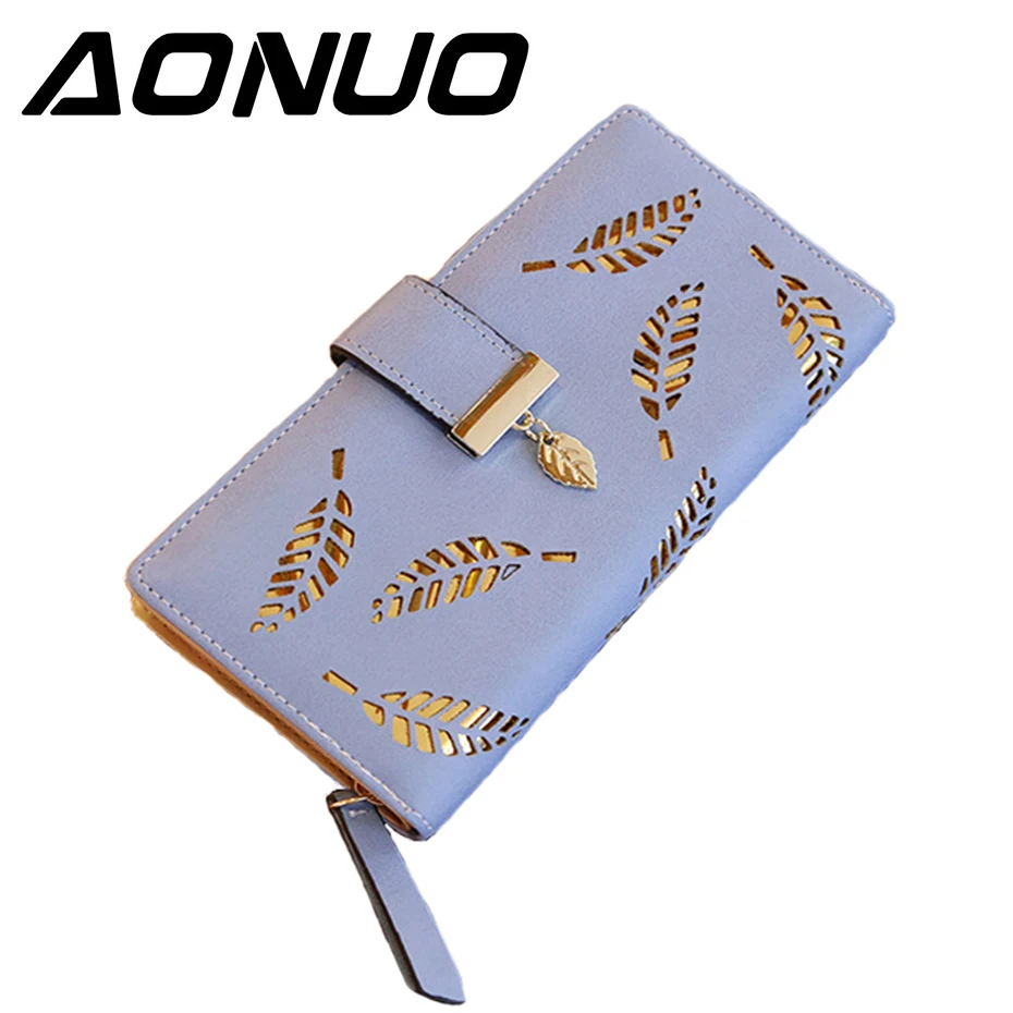 

2019 Brand Leaves Hollow Women Wallet Soft PU Leather Women's Clutch Wallet Female Designer Wallets Coin Card Purse