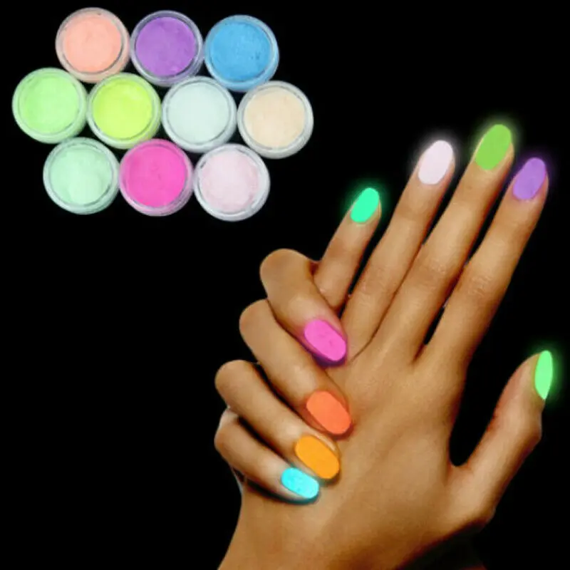 10 неоновых цветов фосфоресцирующий Флуоресцентный порошок свечение ногтей в темноте искусство акрил
