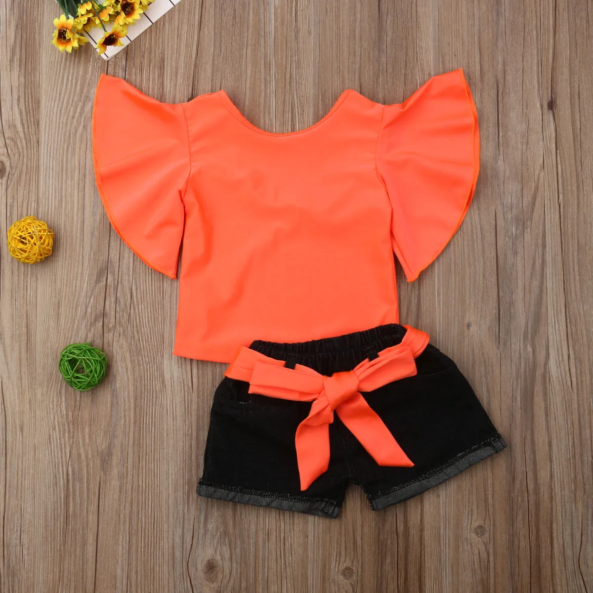 1-6Y الصيف طفل الاطفال طفلة مضيئة كم الصلبة قمم تي شيرت الدنيم السراويل الجينز 2 قطعة الفتيات الملابس مجموعة
