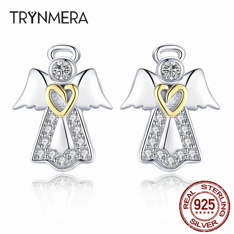 Trynmera,, высокое качество, 925 пробы, серебро, ангел-хранитель, изысканные серьги-гвоздики для женщин, модные серебряные ювелирные изделия