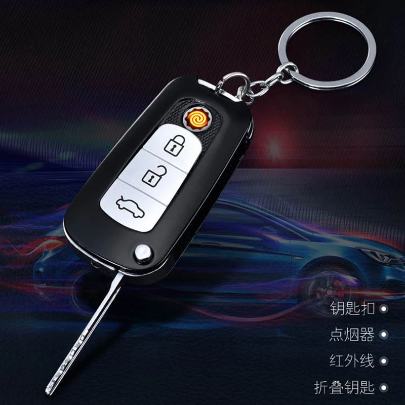 Креативная модель ключа автомобиля Вольфрам турбо USB Зажигалка сенсорный переключатель Зажигалка сигареты для курения Электронная зажигалка