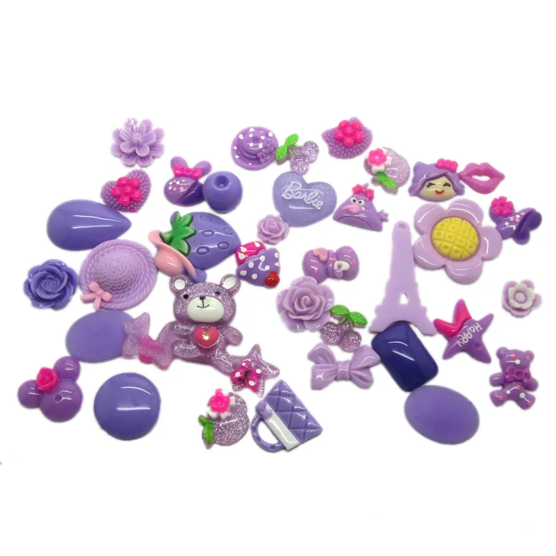 

100Pcs Purple Series Mixed Decoration Crafts Beads Frame Flatback Cabochon Scrapbook Kawaii DIY Embellishments Accessories
