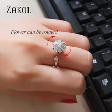 ZAKOL, Новое поступление, модное вращающееся цветочное кольцо, Искрящийся CZ Кристалл, регулируемые обручальные кольца для женщин, свадебные ювелирные изделия FSRP253