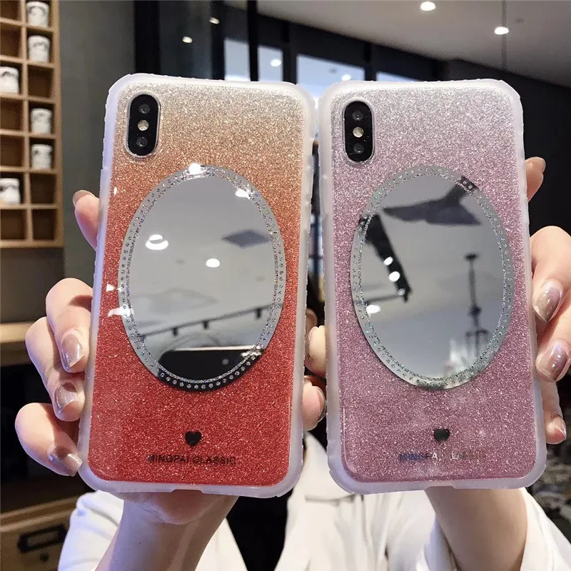 

Women makeup mirror case on for coque iphone x xr xs max 8 7 6 6s plus luxury design glitter Anti-knock glossy phone cover funda