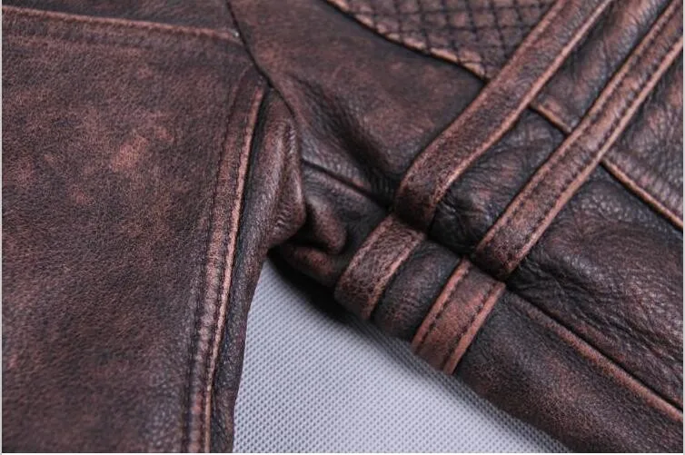 Мужская кожаная куртка с винтажным узором из натуральной воловьей кожи, тонкая мотоциклетная куртка в стиле панк, серая мужская кожаная куртка, ветрозащитные куртки