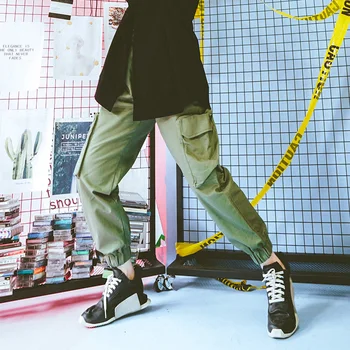 

2018 New Autumn Women Solid Safari style Elastic waist with pocket Neutral Casual Long Pants