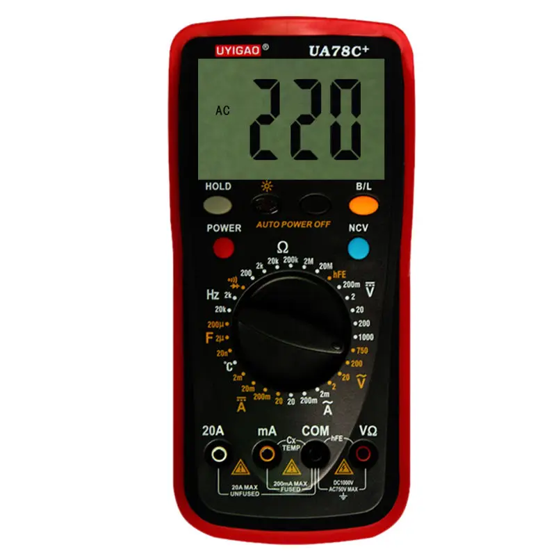 

UYIGAO UA78C+ Plastic Shell Ohmmeter AC DC Testing Digital Multimeter