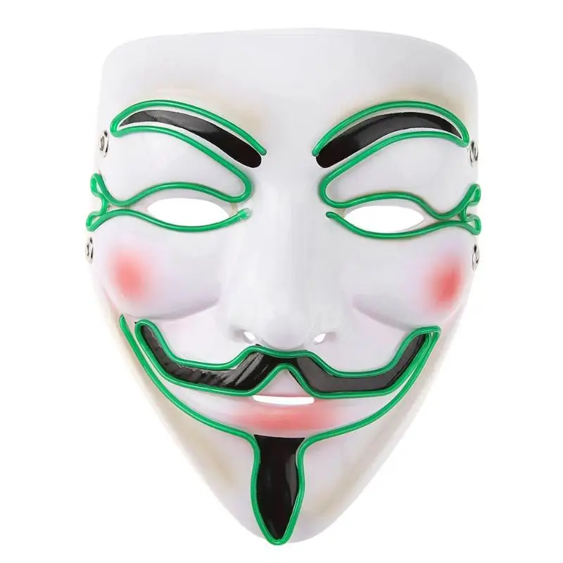 Máscara de vingança dia das bruxas  cosplay led neon traje anonymous, brilhante dança  carnaval máscaras de festa