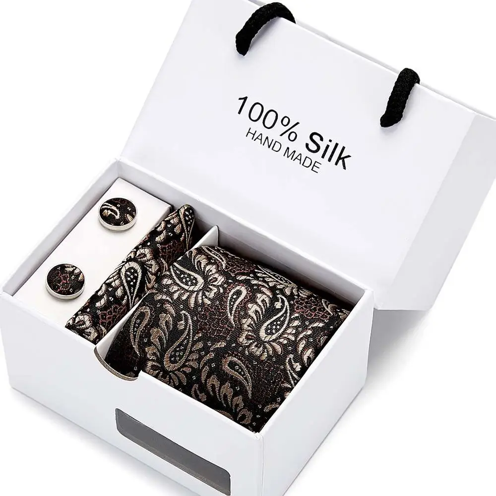 

Gift box 3PCS Men's Floral Tie Handkerchief Set Yellow Floral 8cm Necktie Pocket Square Tie Clip Red For Men Wedding Accessories