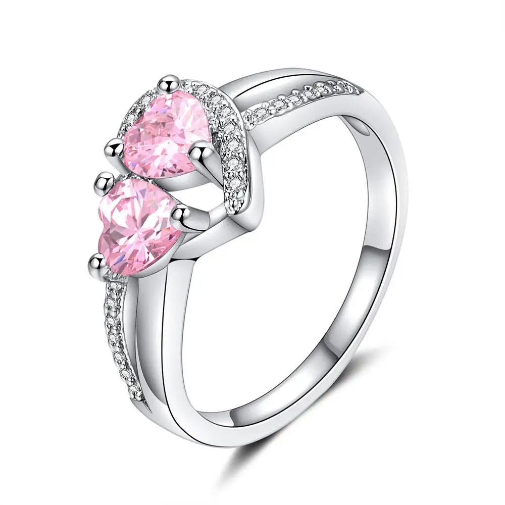 

2019 Big Love Heart Inside 2 Love Clear Fink Red Purple Olive Green Cz Zircon Wedding Engagement Ring For women White Color Ring