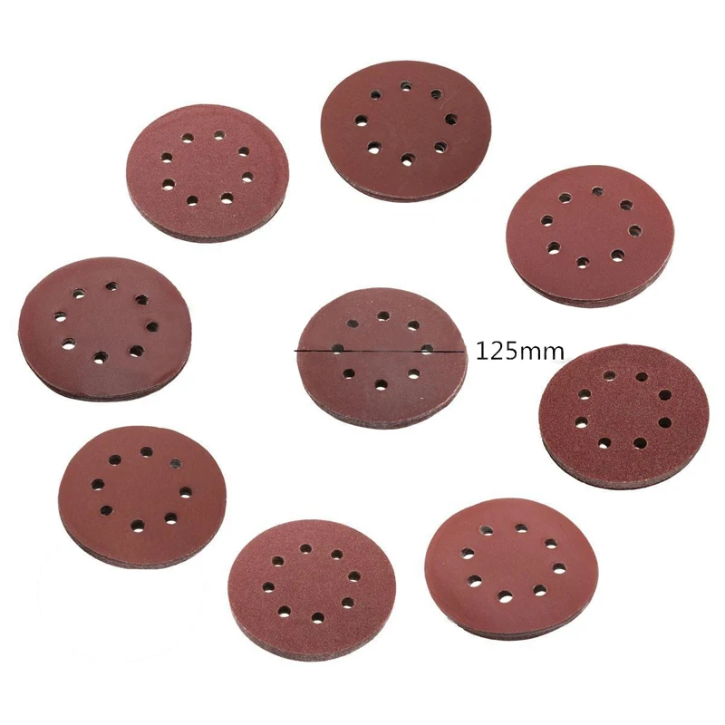 10pcs 125mm 5" Hook Loop Sanding Discs 8 Hole Sandpaper Pads Set 60Grit-2000Grit Sander Disc Abrasive Polishing Tools