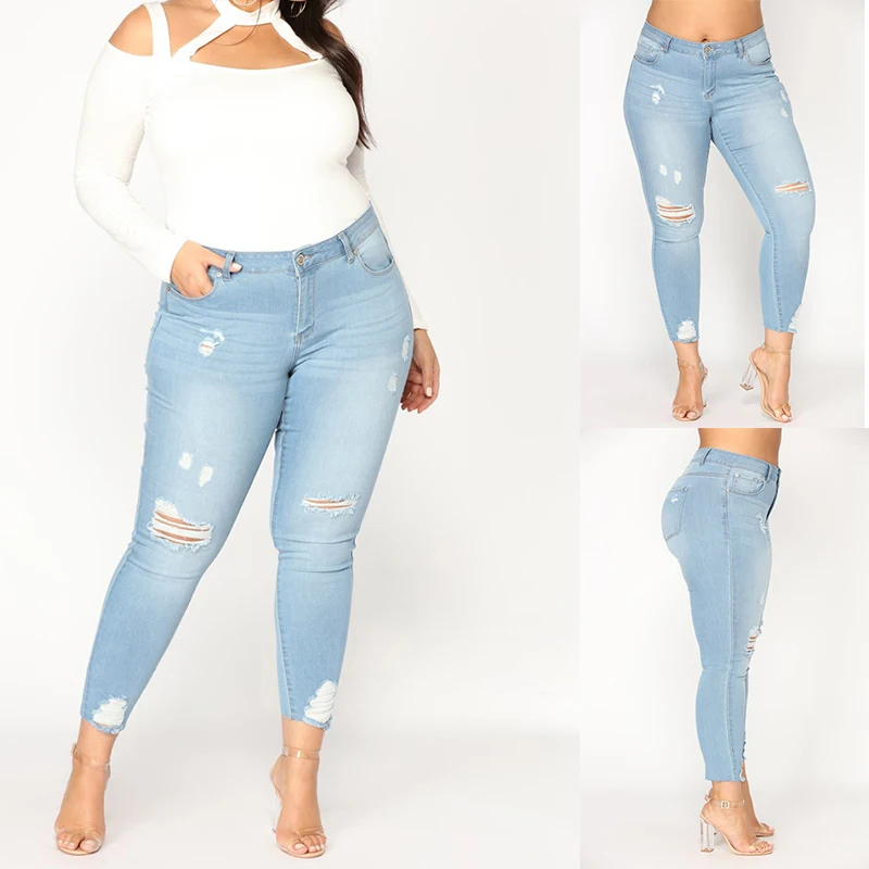 Женские джинсы большого размера, модные джинсы для улицы, джинсовые сексуальные женские джинсовые брюки-карандаш