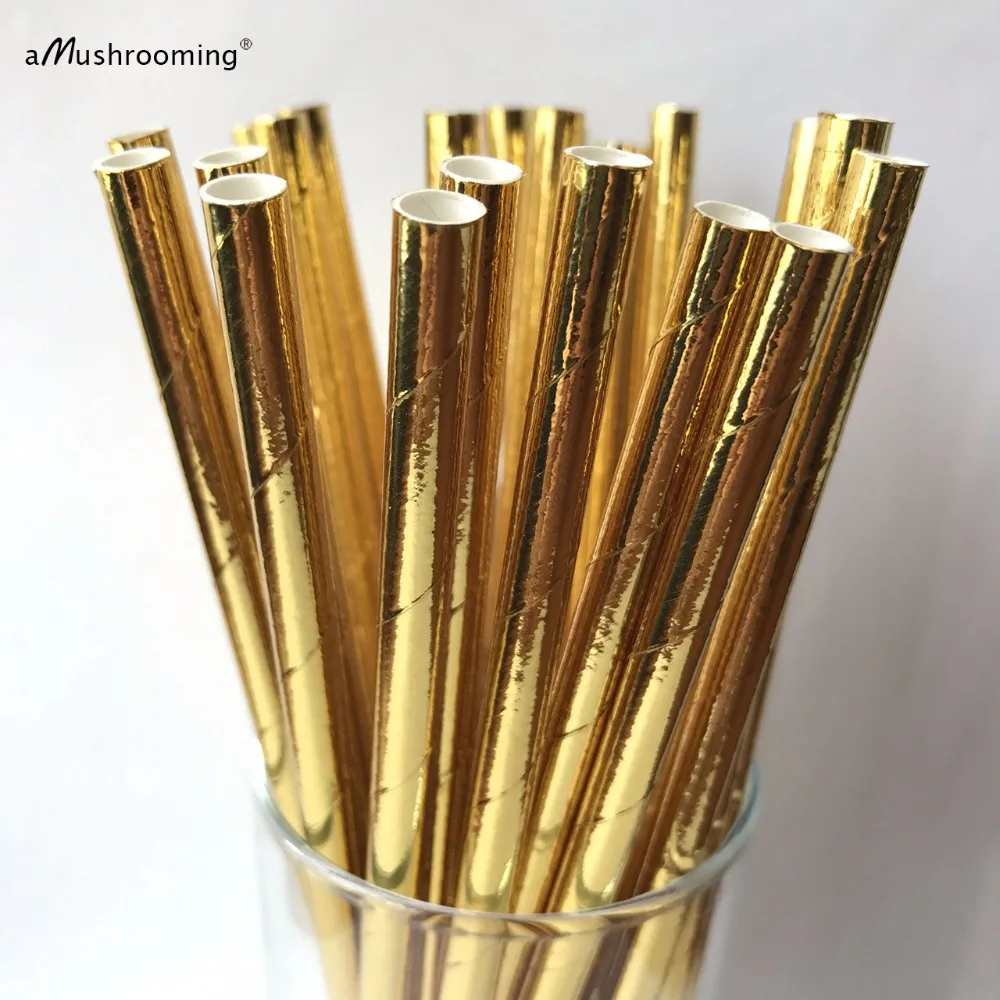 25 Metallic Gold Paper Straws Gold Solid Color Paper Straws for
